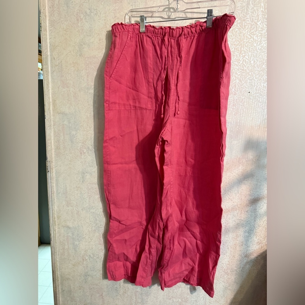Cynthia Rowley Pink Cropped Linen Blend Pants, Perfect For Summer. 100% Linen XL